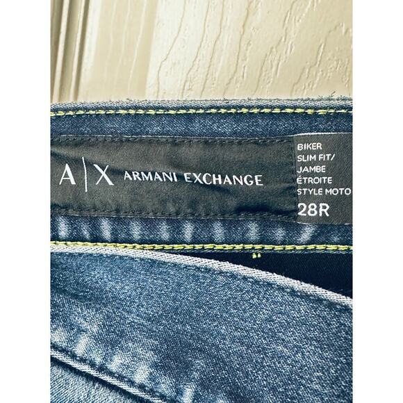 A/X Armani Exchange Dark Blue Moto Biker Slim Fit Button Fly Jeans Men's 28R - Picture 6 of 8